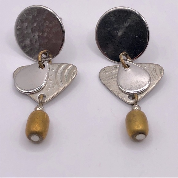 Silver Tone Dangling Disk Design Earrings - Picture 1 of 5